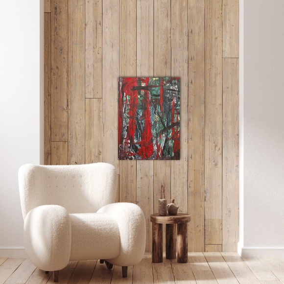 Dark Places, red, black, medium size, acrylic original, wall art design painting - Picture 4 of 12